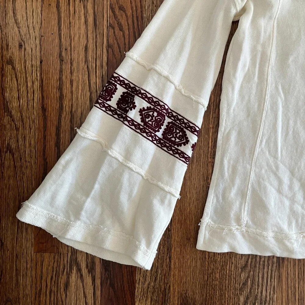 Free People Santa Maria Boho Chic Top Cream Embroidered Long Sleeve Peasant S